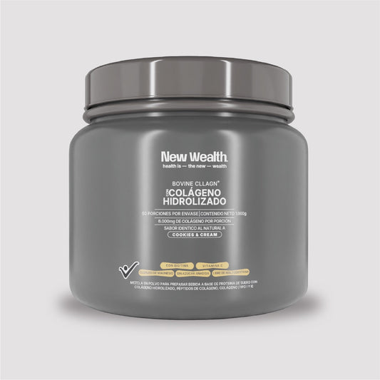 Colágeno hidrolizado bovino — Cookies & Cream — mockup | New Wealth