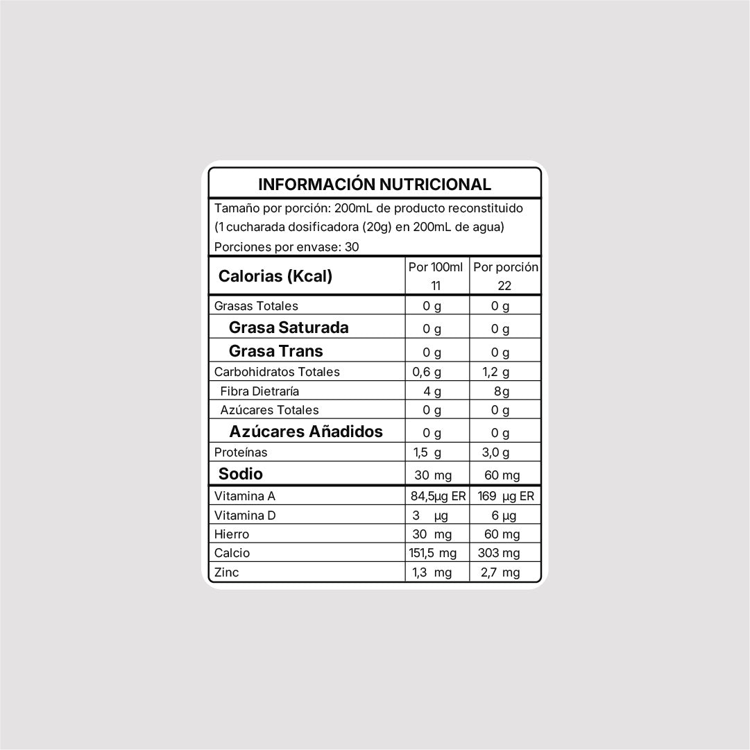 Fibra+ DGPLUS — tabla nutricional | New Wealth