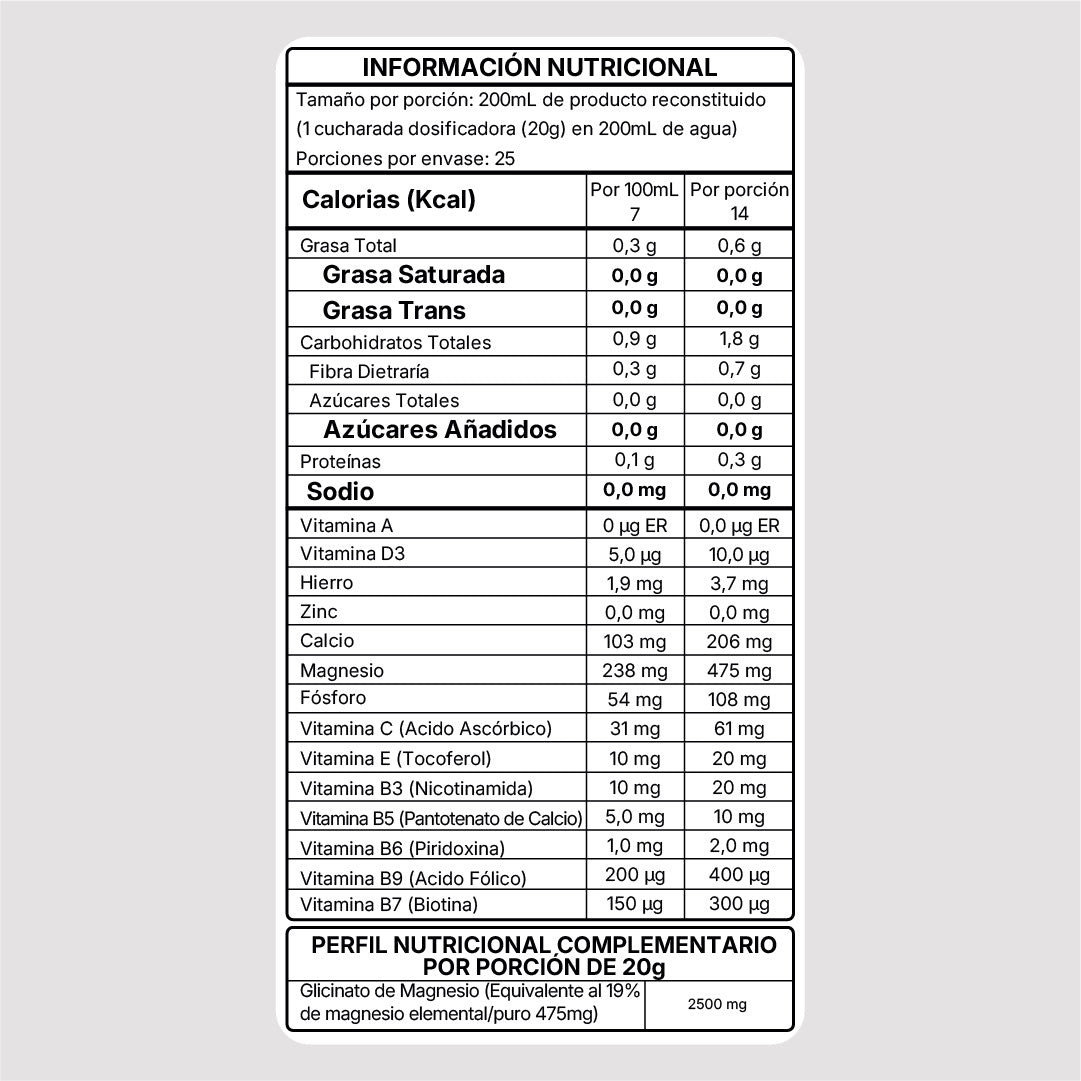 Glicinato de Magnesio — Acai Berry — tabla nutricional | New Wealth