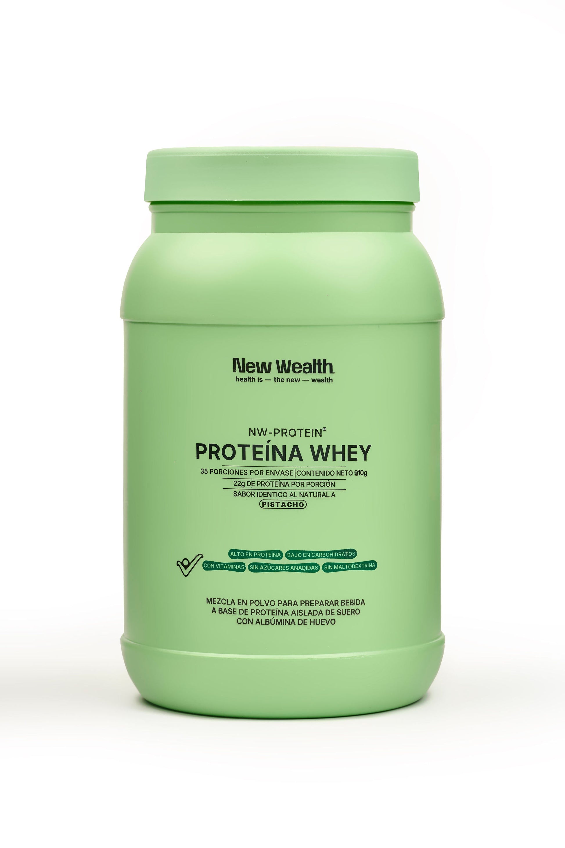 Proteína Whey — empaque Pistacho | New Wealth